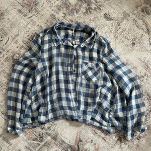 Free People Blue and White Plaid Button-Up Shirt